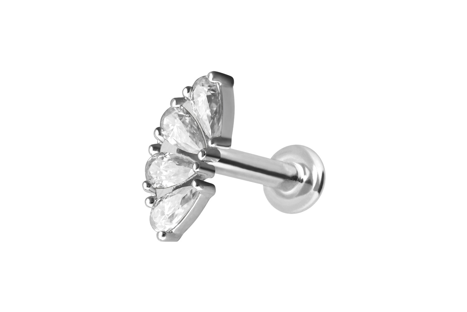 14 Karat Gold Labret Piercing mit Push Fit MOISSANIT-BOGEN